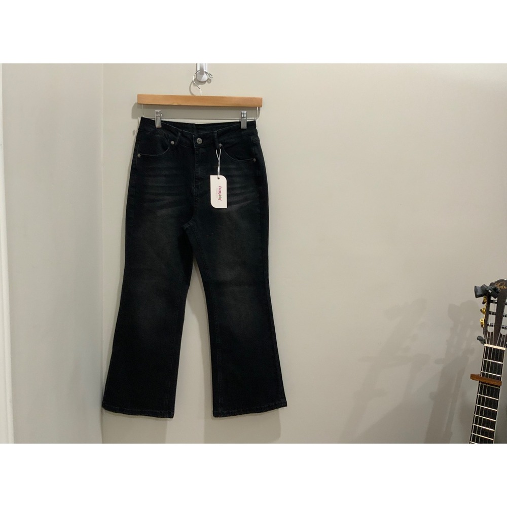 PrettyLeaf‎ Womens High Rise Wide Leg Jeans Black Washed Denim Size M 26